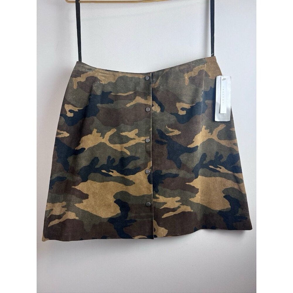 Vintage Camouflage Snap Front Mini Skirt 100% Suede Leather Size 10 Nwt